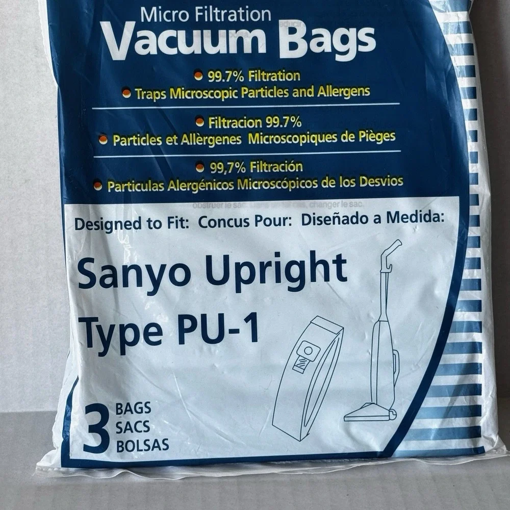 3 Sanyo Upright Pu-1 Vacuum Bags, Panasonic, Kenmore, LG Vacuum Cleaners, SC54A,